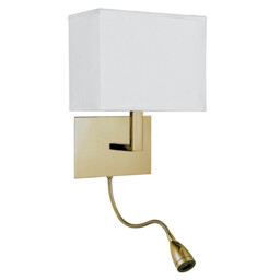 Hotel Wall Lamp- Satin Brass Metal & White Fabric Shade - thumbnail 2