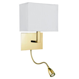 Hotel Wall Lamp- Satin Brass Metal & White Fabric Shade - thumbnail 1