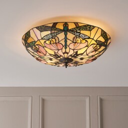 Ashton 2 Light Large Ceiling Flush Light Dark Bronze, Tiffany Glass, E27 - thumbnail 2