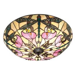 Ashton 2 Light Large Ceiling Flush Light Dark Bronze, Tiffany Glass, E27