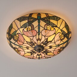 Ashton 2 Light Large Ceiling Flush Light Dark Bronze, Tiffany Glass, E27 - thumbnail 3