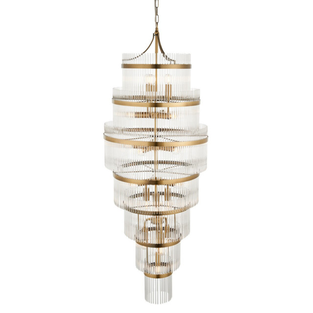 Marietta Grand Pendant Ceiling Light Antique Brass Plate, Clear Glass, 21x E14 - image 1