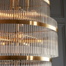 Marietta Grand Pendant Ceiling Light Antique Brass Plate, Clear Glass, 21x E14 - thumbnail 3