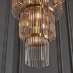 Marietta Grand Pendant Ceiling Light Antique Brass Plate, Clear Glass, 21x E14 - thumbnail 5