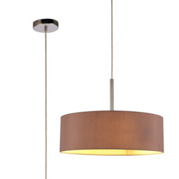 Baymont Polished Chrome 3 Light E27 Single Pendant, With 45cm x 15cm Dual Faux Silk Shade, Taupe/Halo Gold