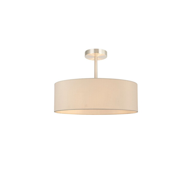 Baymont Satin Nickel 5 Light E27 Semi Flush Fixture, With 45cm x 15cm Faux Silk Shade, Ivory Pearl/White Laminate - image 1