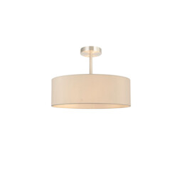 Baymont Satin Nickel 5 Light E27 Semi Flush Fixture, With 45cm x 15cm Faux Silk Shade, Ivory Pearl/White Laminate - thumbnail 1