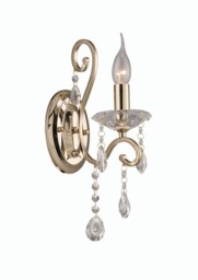 Vela Wall Lamp Switched 1 Candle Light French Gold, Crystal