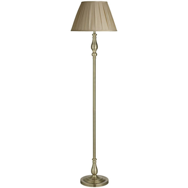 Flemish 1 Light Floor Lamp Antique Brass with Pleated Fabric Shade, E27 - image 1