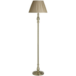 Flemish 1 Light Floor Lamp Antique Brass with Pleated Fabric Shade, E27 - thumbnail 1