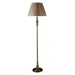 Flemish 1 Light Floor Lamp Antique Brass with Pleated Fabric Shade, E27 - thumbnail 3