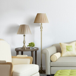 Flemish 1 Light Floor Lamp Antique Brass with Pleated Fabric Shade, E27 - thumbnail 2