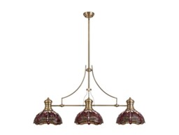 Dekalb 3 Light Telescopic Ceiling Pendant E27 With 30cm Tiffany Shade, Antique Brass, Purple, Pink, Crystal - thumbnail 3