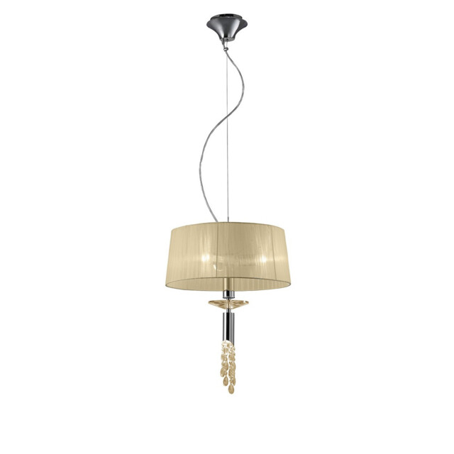 Tiffany Pendant 3+1 Light E27+G9, Polished Chrome With Cream Shade & Clear Crystal - image 1