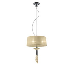 Tiffany Pendant 3+1 Light E27+G9, Polished Chrome With Cream Shade & Clear Crystal - thumbnail 1