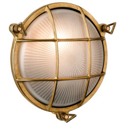 Nautic 1 Light Outdoor Bulkhead Wall, Flush Light Brass, Frosted Glass IP64, E27