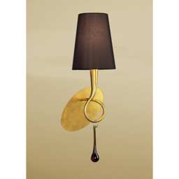 Paola Wall Lamp 1 Light E14, Gold Painted With Black Shade & Amber Glass Droplets - thumbnail 2