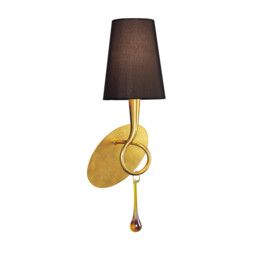 Paola Wall Lamp 1 Light E14, Gold Painted With Black Shade & Amber Glass Droplets - thumbnail 1