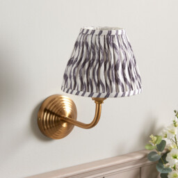 Obelisk Arc Brushed Aged Brass Plate Wall Light with Pearl Grey Fabric Ripple Shade 16cm B22 - thumbnail 3