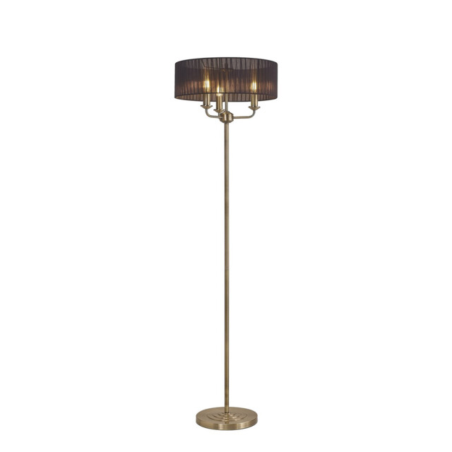Banyan 3 Light Switched Floor Lamp With 45cm x 15cm Black Organza Shade Antique Brass/Black - image 1
