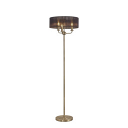 Banyan 3 Light Switched Floor Lamp With 45cm x 15cm Black Organza Shade Antique Brass/Black - thumbnail 1