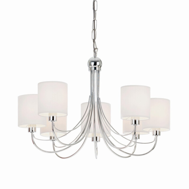 Phantom 7 Light Multi Arm Chandelier Chrome & White Tc Fabric Finish, E14 - image 1