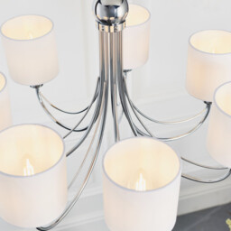 Phantom 7 Light Multi Arm Chandelier Chrome & White Tc Fabric Finish, E14 - thumbnail 5