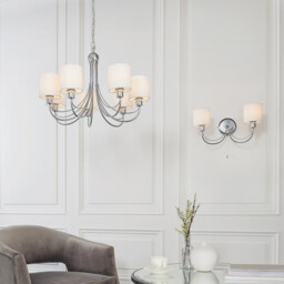 Phantom 7 Light Multi Arm Chandelier Chrome & White Tc Fabric Finish, E14 - thumbnail 2