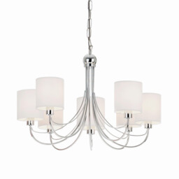 Phantom 7 Light Multi Arm Chandelier Chrome & White Tc Fabric Finish, E14