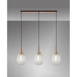 Yorktown Linear 3 Light Ceiling Pendant E27 With 20cm Almond Ribbed Glass, Clear Copper, Matt Black - thumbnail 3