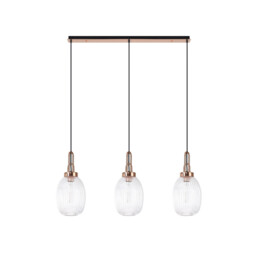 Yorktown Linear 3 Light Ceiling Pendant E27 With 20cm Almond Ribbed Glass, Clear Copper, Matt Black - thumbnail 5