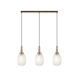 Yorktown Linear 3 Light Ceiling Pendant E27 With 20cm Almond Ribbed Glass, Clear Copper, Matt Black - thumbnail 1