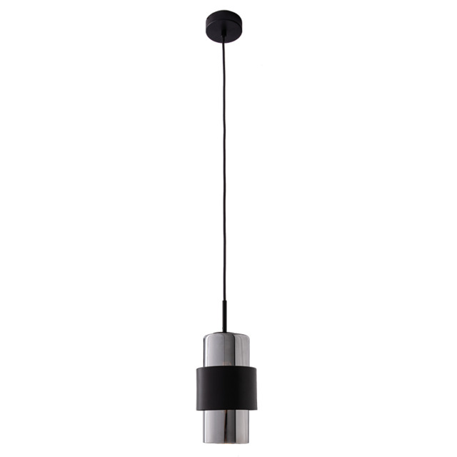 Slimline Slim Pendant Ceiling Light Black Matt - Chrome Glass 1xE27 - Driver Not Included - image 1