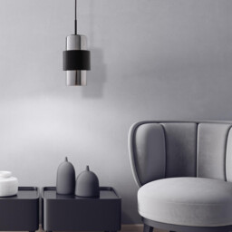 Slimline Slim Pendant Ceiling Light Black Matt - Chrome Glass 1xE27 - Driver Not Included - thumbnail 2