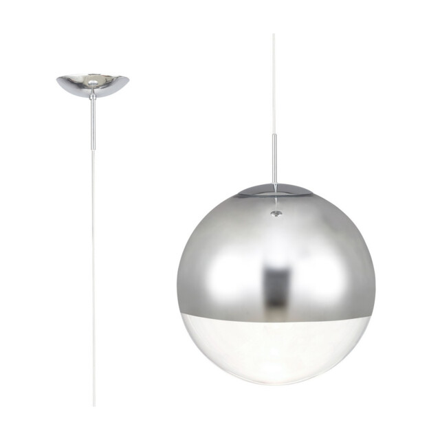 Miranda 40cm Ball Pendant 1 Light E27 Polished Chrome Suspension With Mirrored/Clear Glass Globe - image 1