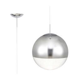 Miranda 40cm Ball Pendant 1 Light E27 Polished Chrome Suspension With Mirrored/Clear Glass Globe - thumbnail 1