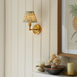 Burley Rechargeable Brushed Aged Brass Plate Wall Light with Herb Garden Green Fabric Leaf Shade 16cm Integrated LED - thumbnail 2