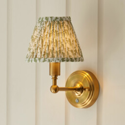 Burley Rechargeable Brushed Aged Brass Plate Wall Light with Herb Garden Green Fabric Leaf Shade 16cm Integrated LED - thumbnail 5