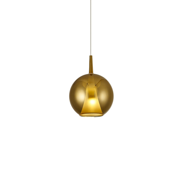 Elsa Assembly Pendant (WITHOUT PLATE) With Round Shade, 1 Light E27, Gold Glass With Frosted Inner Cone - image 1