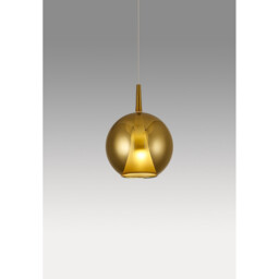Elsa Assembly Pendant (WITHOUT PLATE) With Round Shade, 1 Light E27, Gold Glass With Frosted Inner Cone - thumbnail 2
