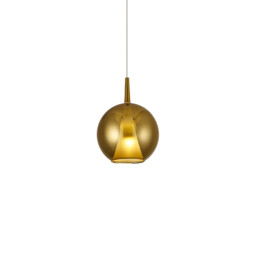 Elsa Assembly Pendant (WITHOUT PLATE) With Round Shade, 1 Light E27, Gold Glass With Frosted Inner Cone - thumbnail 1