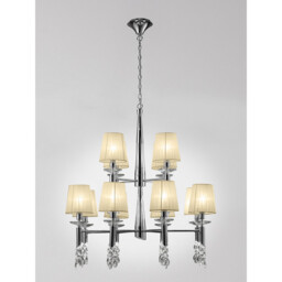 Tiffany Pendant 2 Tier 12+12 Light E14+G9, Polished Chrome With Cream Shades & Clear Crystal - thumbnail 2