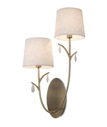 Andrea Wall Light, 2 x E14 (Max 20W), Antique Brass, White Shades, White Crystal Droplets - thumbnail 1
