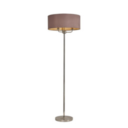 Banyan 3 Light Switched Floor Lamp With 50cm x 20cm Dual Faux Silk Shade, Taupe/Halo Gold Polished Nickel