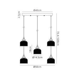 DeRuyter 5 Light Round Pendant, E27, Satin Black/Prismatic Dome Glass, Frosted - thumbnail 2