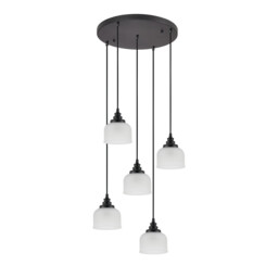 DeRuyter 5 Light Round Pendant, E27, Satin Black/Prismatic Dome Glass, Frosted - thumbnail 5
