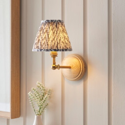 Wood Wing Ash Wood Wall Light with Pearl Grey Fabric Leaf Shade 16cm B22 - thumbnail 2