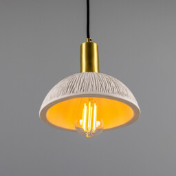 Kauri Dome Pendant, Matte White Striped, Satin Brass - thumbnail 3