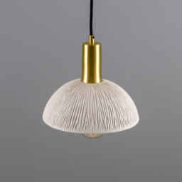 Kauri Dome Pendant, Matte White Striped, Satin Brass - thumbnail 2