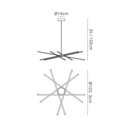 Star Ceiling Pendant 100cm Round 60W 3000K, 4800lm, Dimmable Silver, Frosted Acrylic, Polished Chrome - thumbnail 2